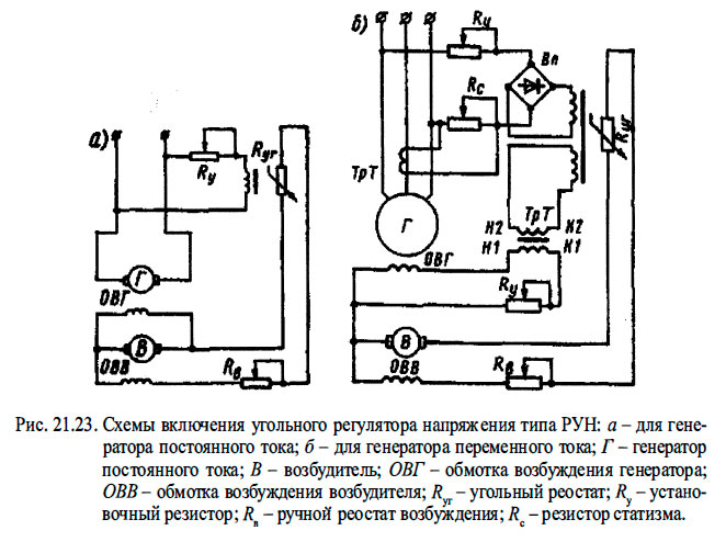 Схемы включения угольного регулятора напряжения типа РУН